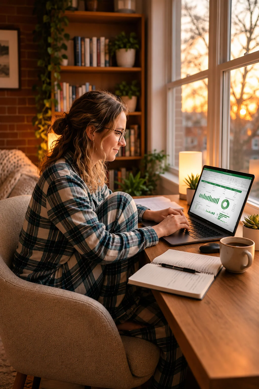 Aluna estudando o curso de excel básico em casa