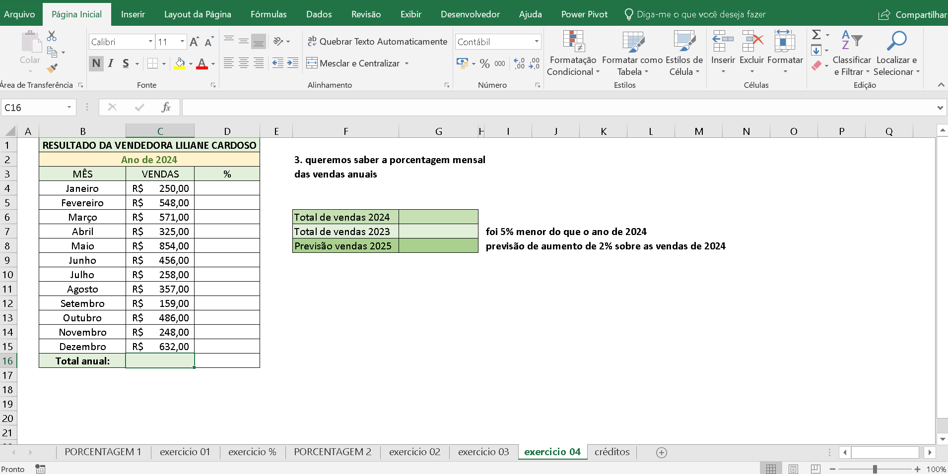 Tela curso de excel básico exemplo 02